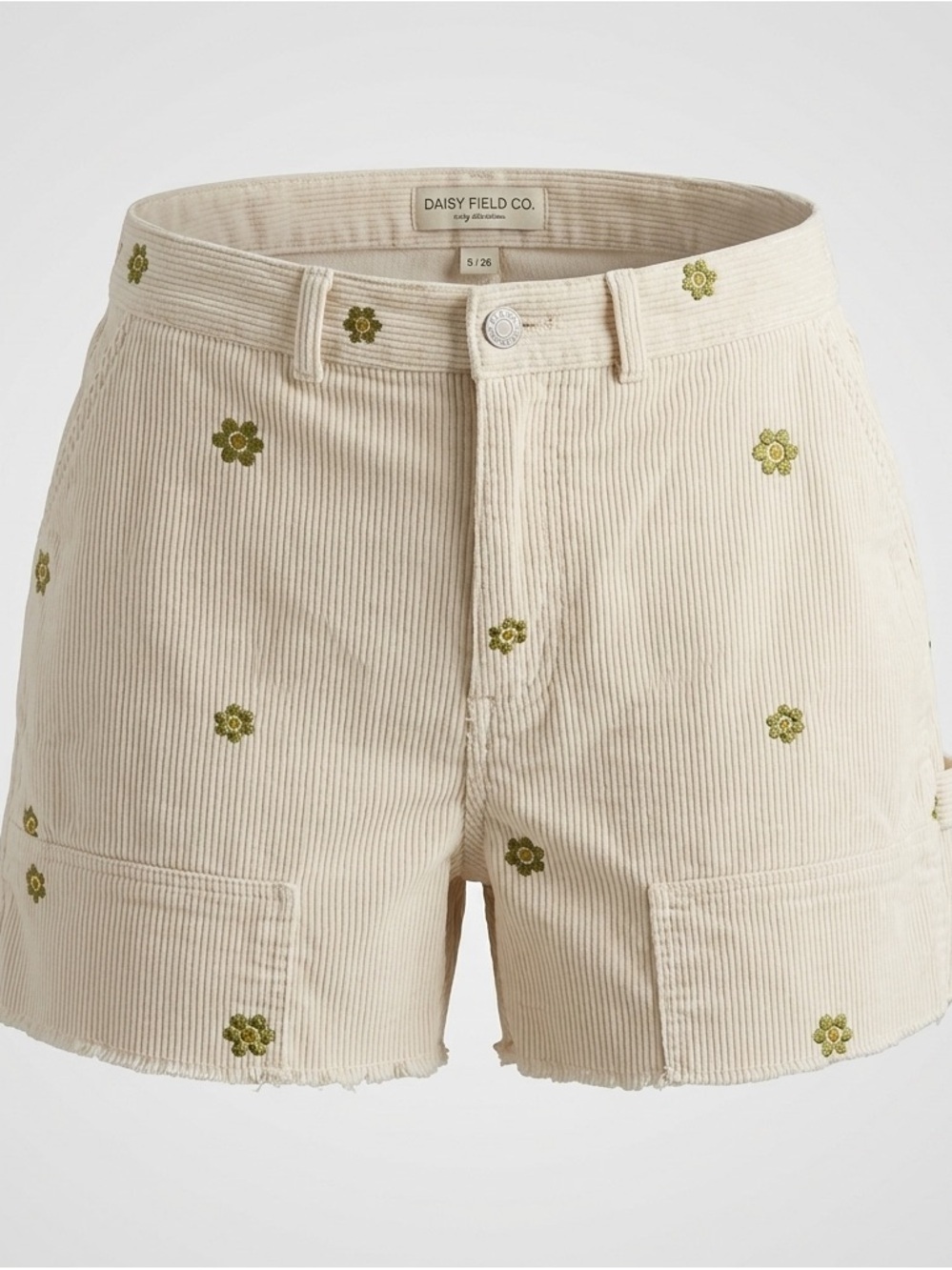 Forever 21 Cream Corduroy Floral Embroidered Cargo Shorts 0X